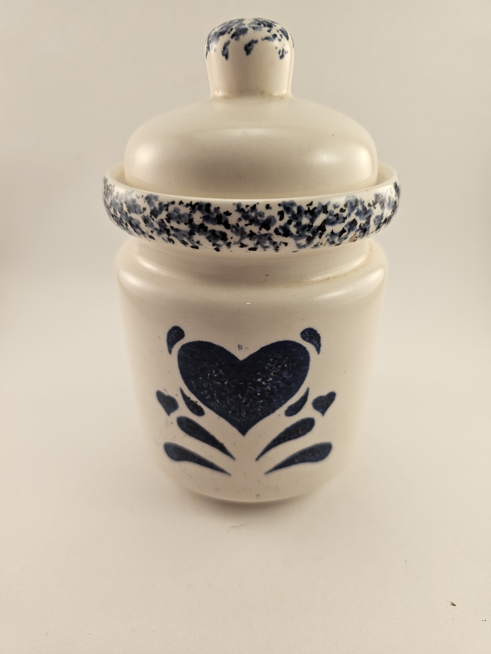 Gibson Cream Ceramic Canister with Blue Heart Motif